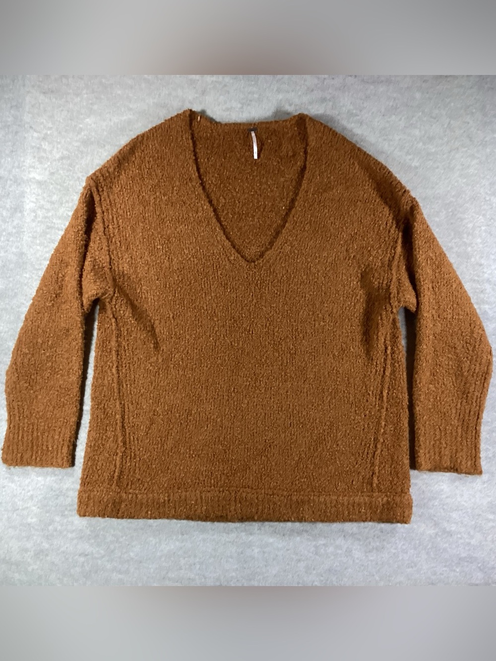 Free People Chinky Fuzzy V-Neck Sweater in Brown